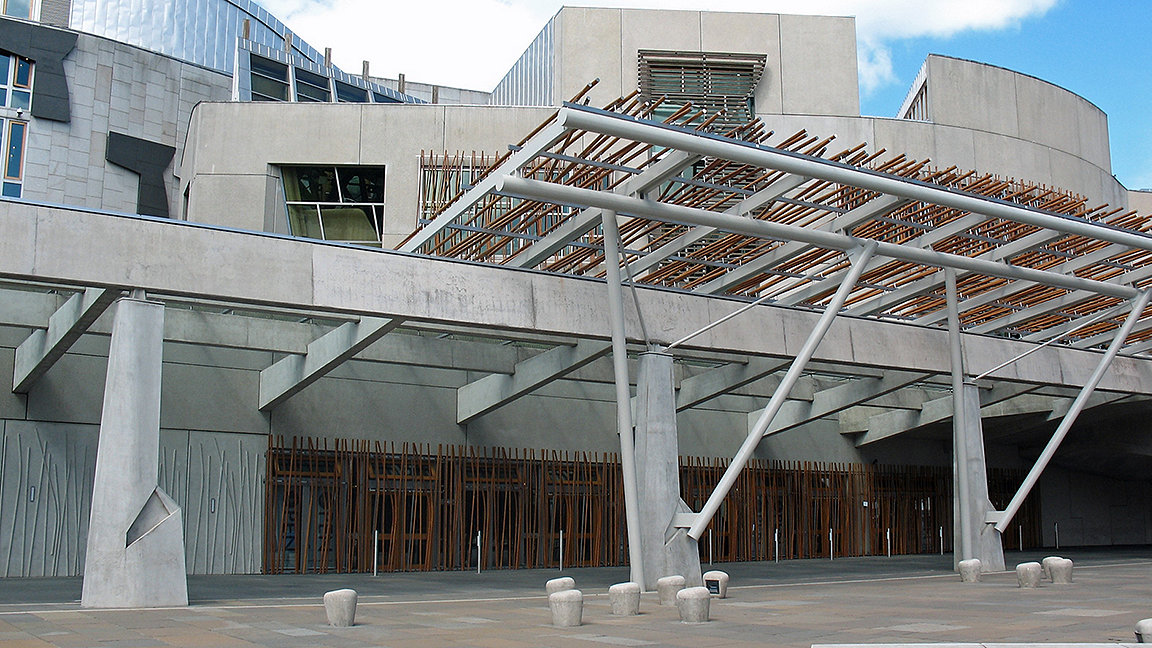 The Scottish Parliament building in Holyrood, central Edinburgh