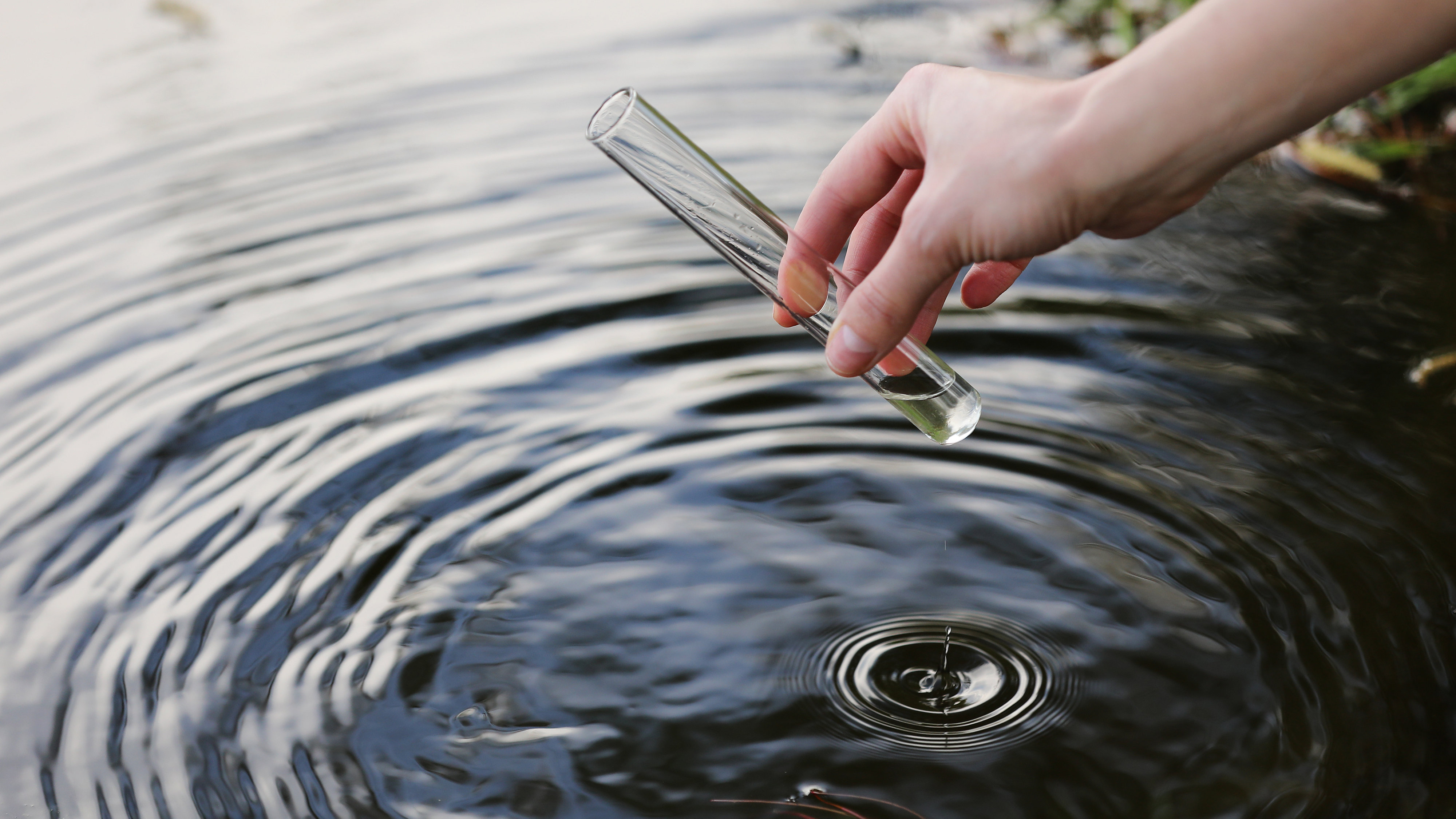 Taking a water sample from river