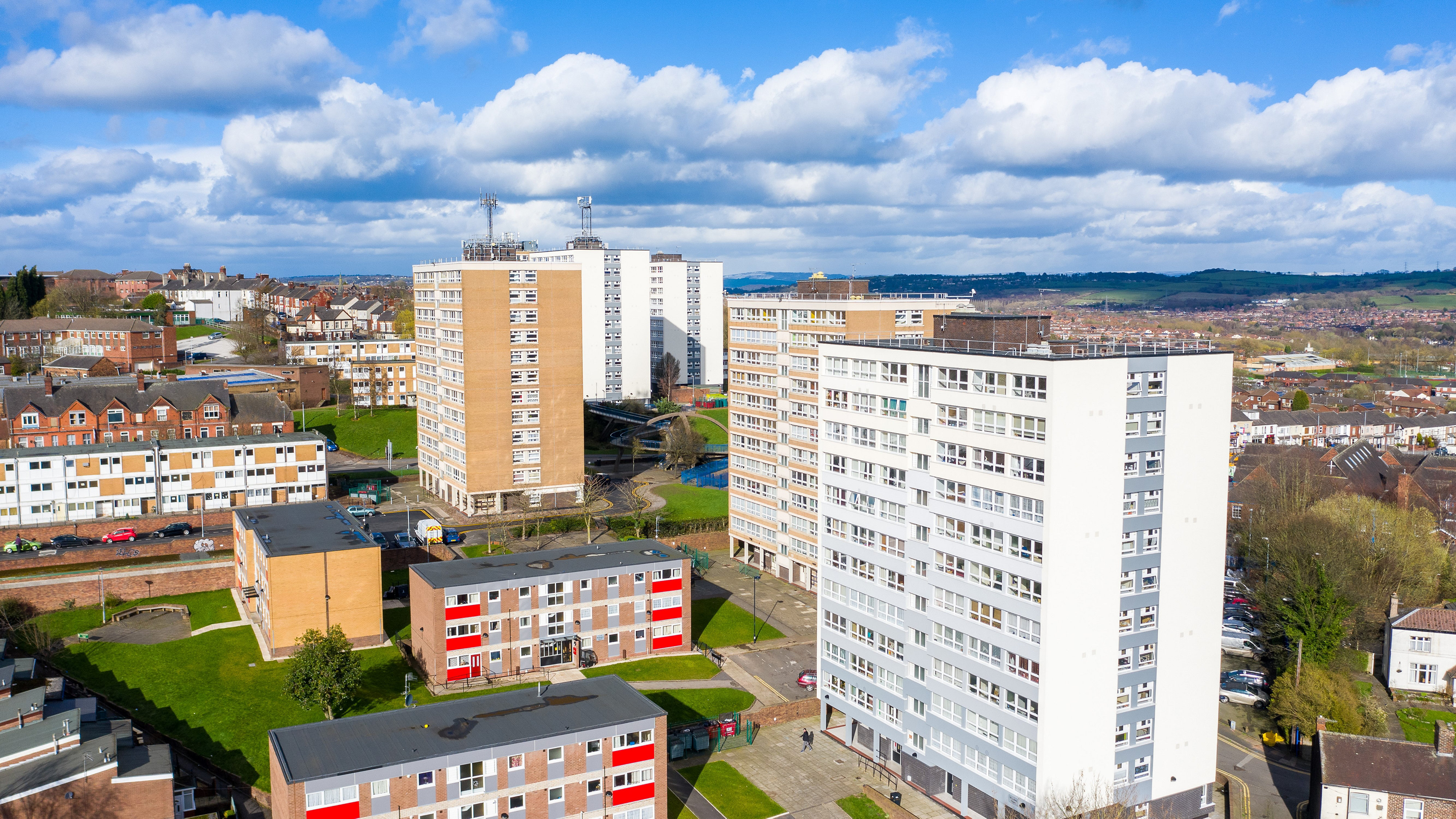 Aerial view of high-rise buildings