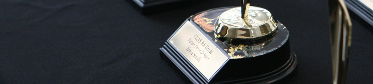 Bunch of awards on a table