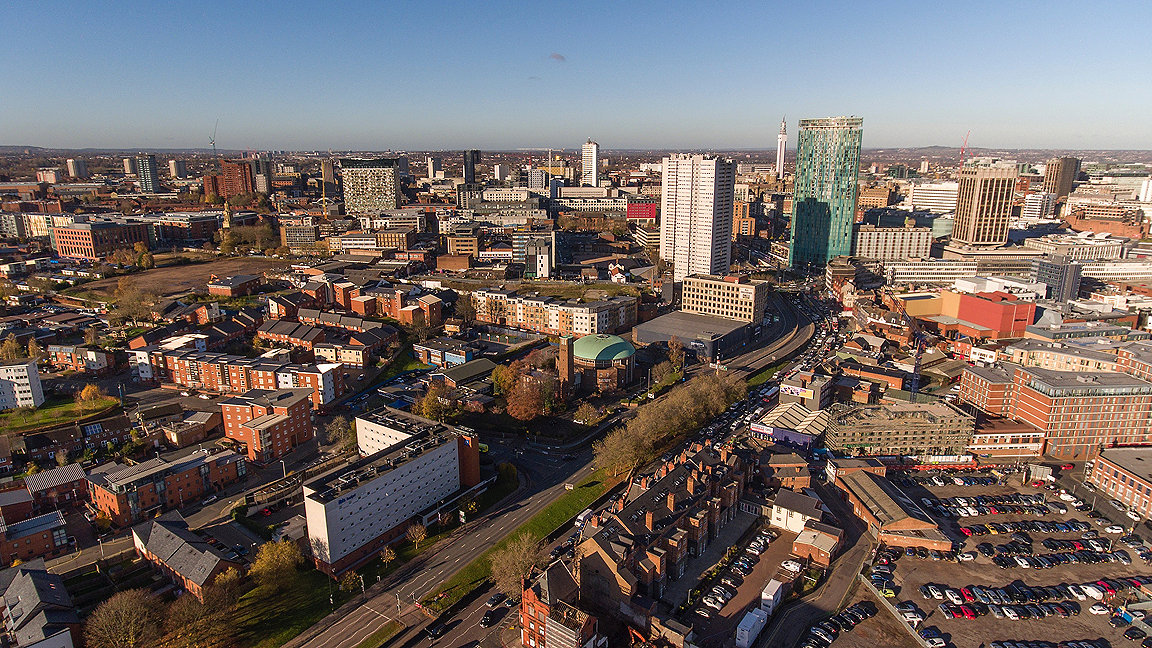 Aerial view of UK buildings