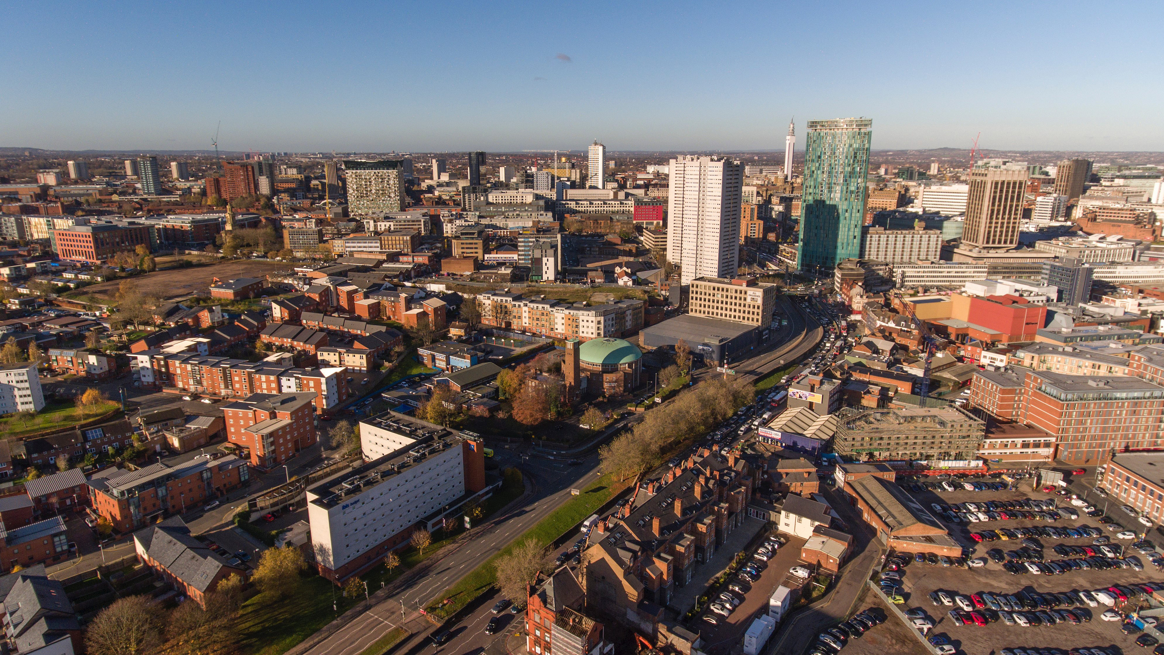 Aerial view of UK buildings