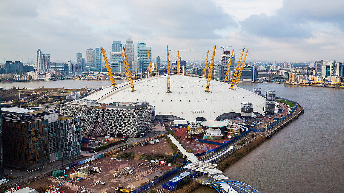 Aerial photo of the O2 in London