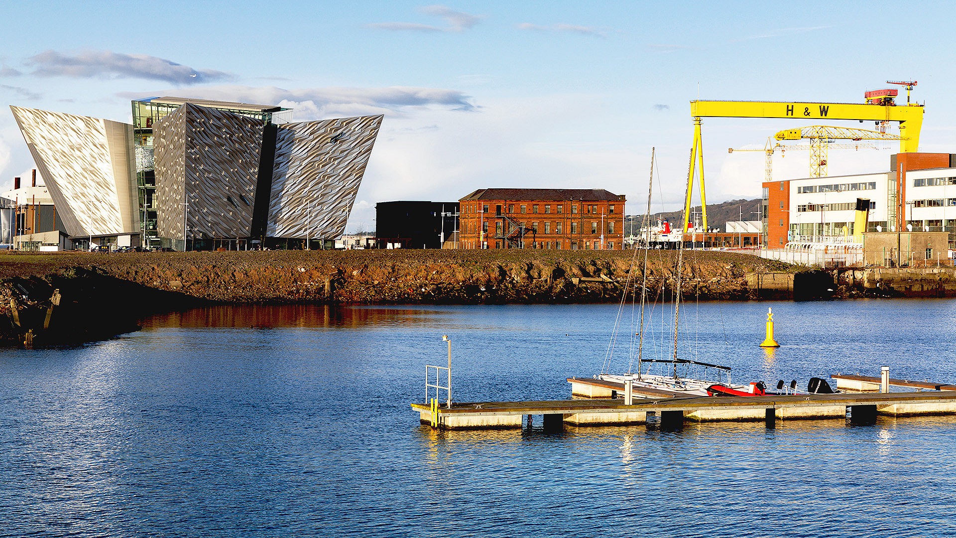 Titanic Museum and The Samson & Goliath Cranes along the Belfast harbour waterfront