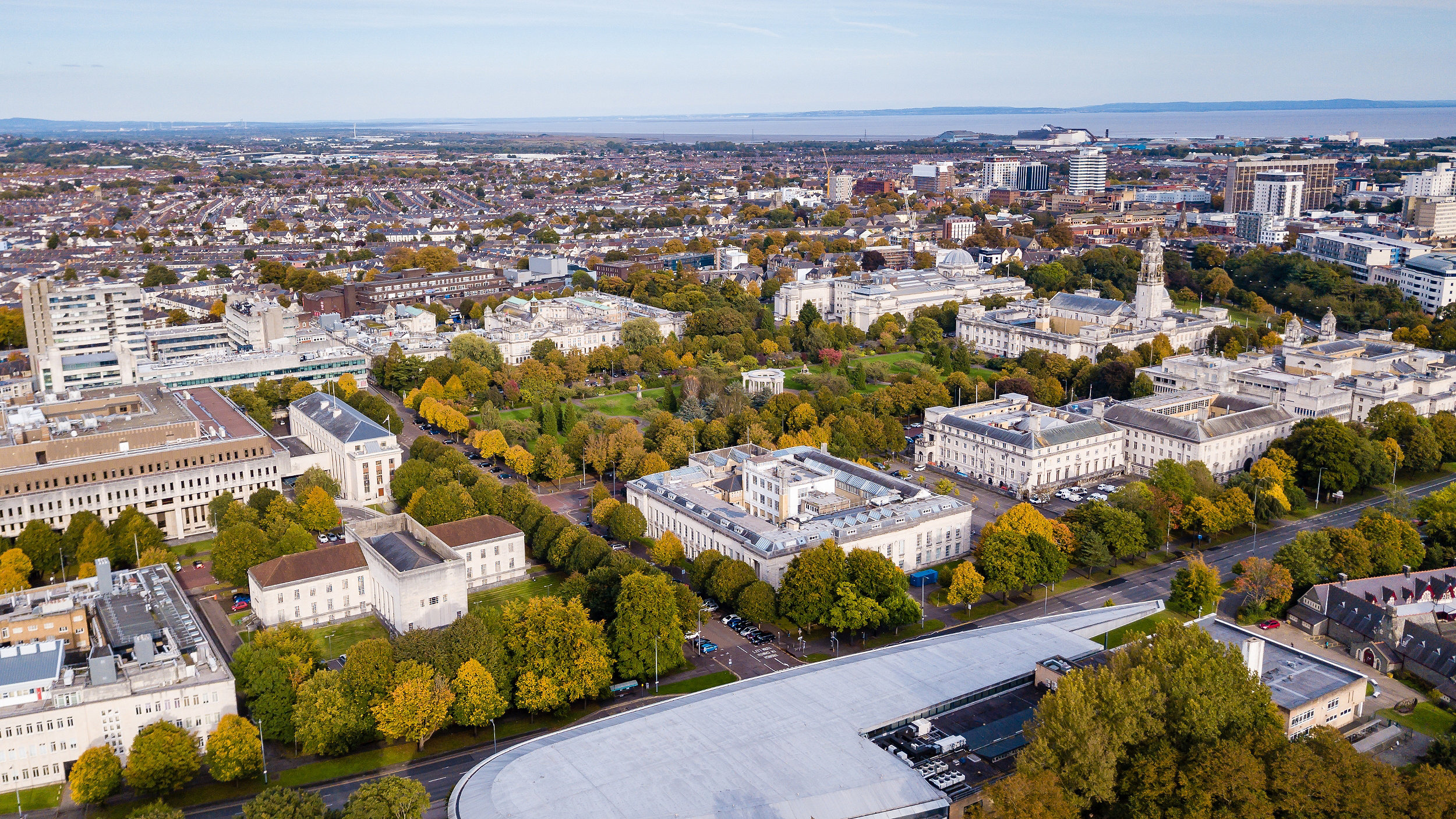 Overhead shot of Cardiff city