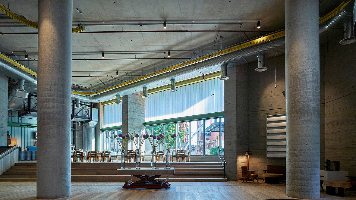 Interior of White Collar Factory, a 17-storey new-build office in Old Street, London