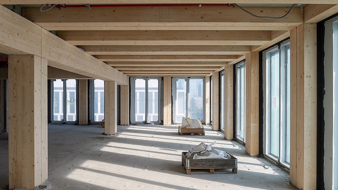 Interior wooden construction structure of high-rise building
