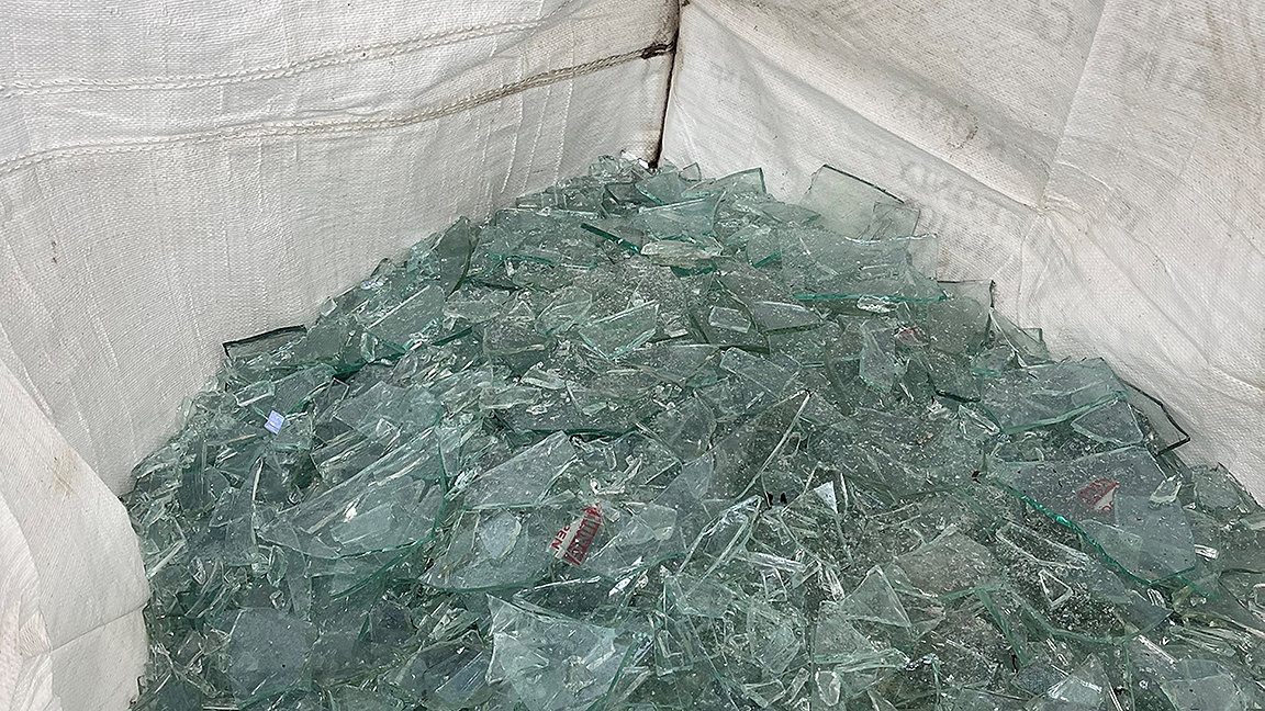 Bagged crushed recycled glass