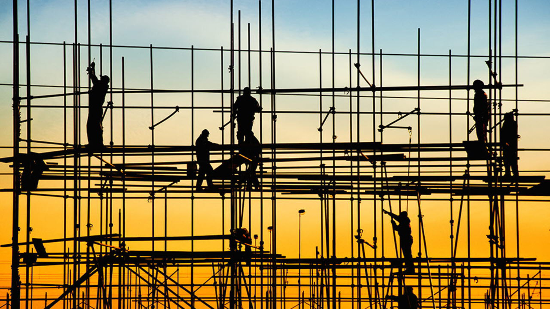 Construction site with sunset