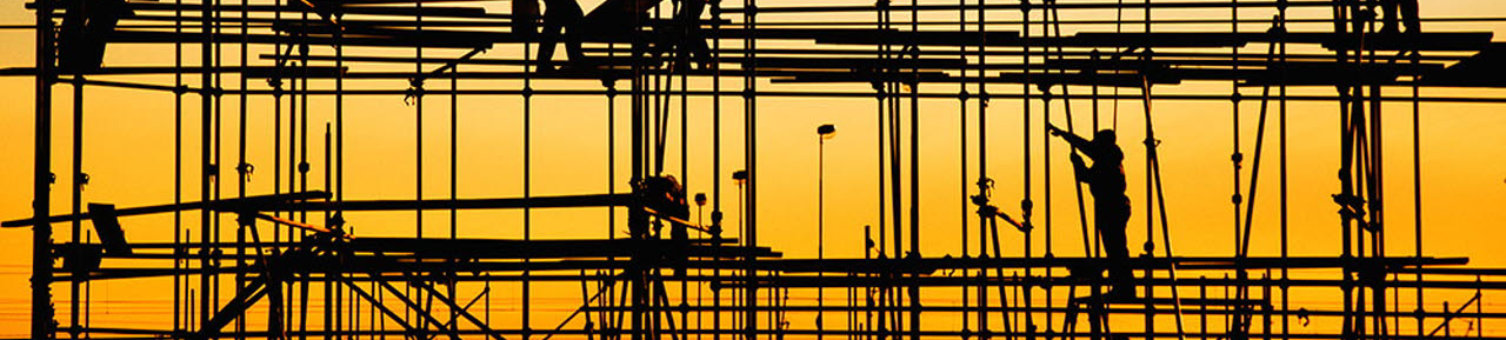 Construction site with sunset