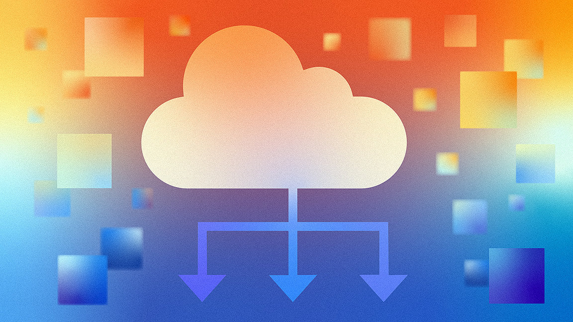 Data cloud and blocks covered in an orange to blue hue