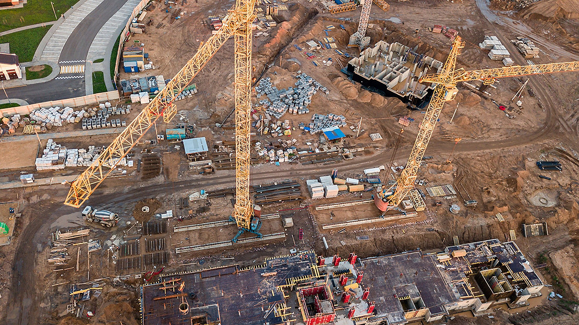 Overhead shot of cranes on building site