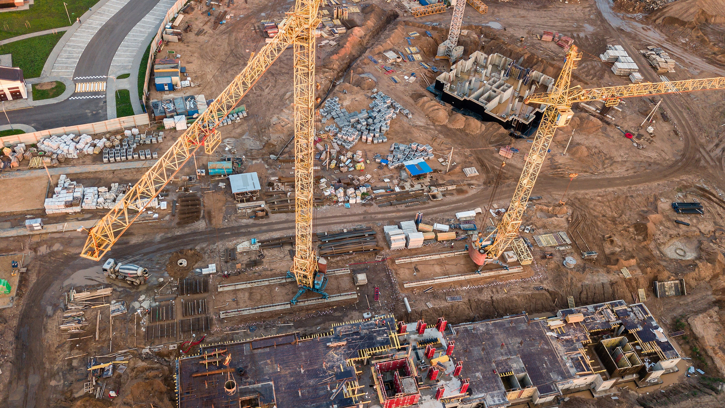 Overhead shot of cranes on building site