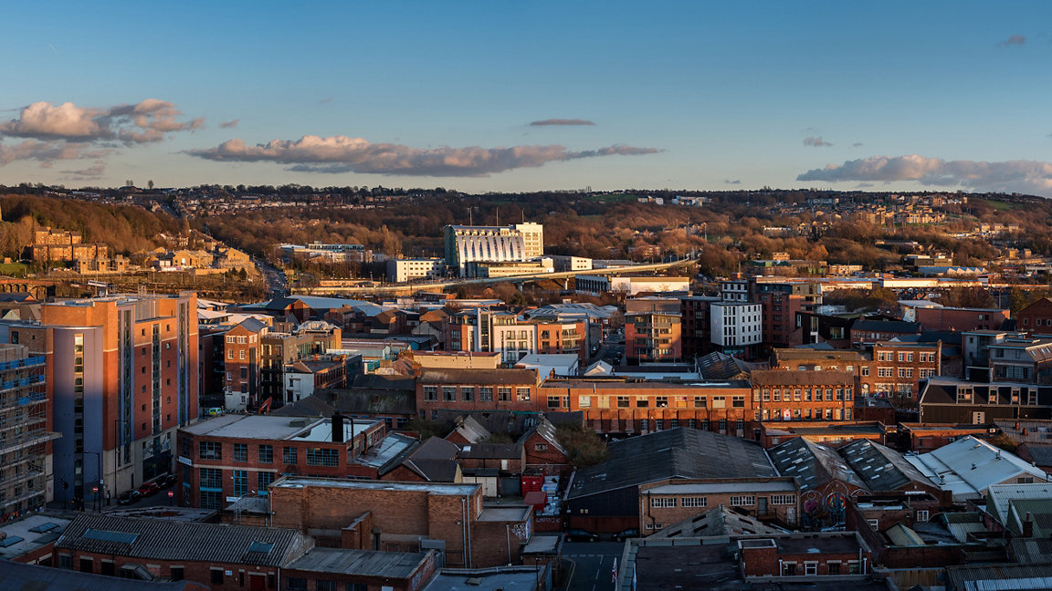 Skyline view of buildings in Sheffield, South Yorkshire, England