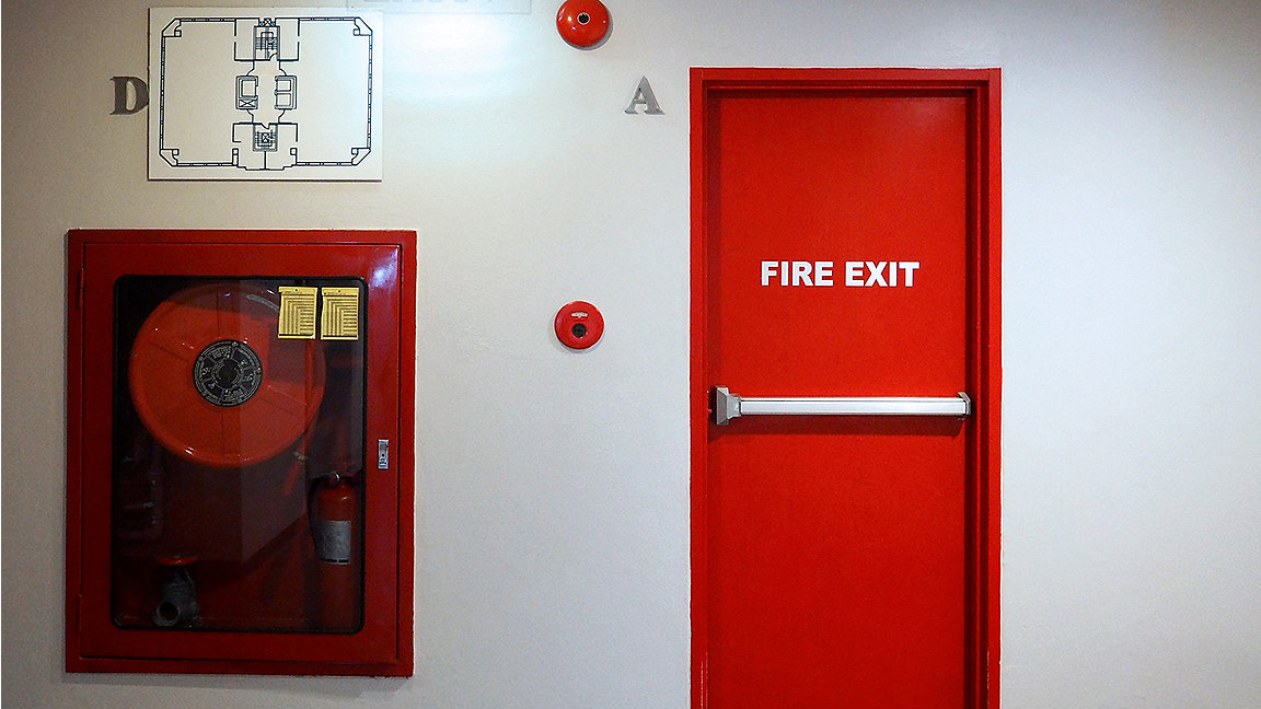 Fire extinguisher and fire exit door