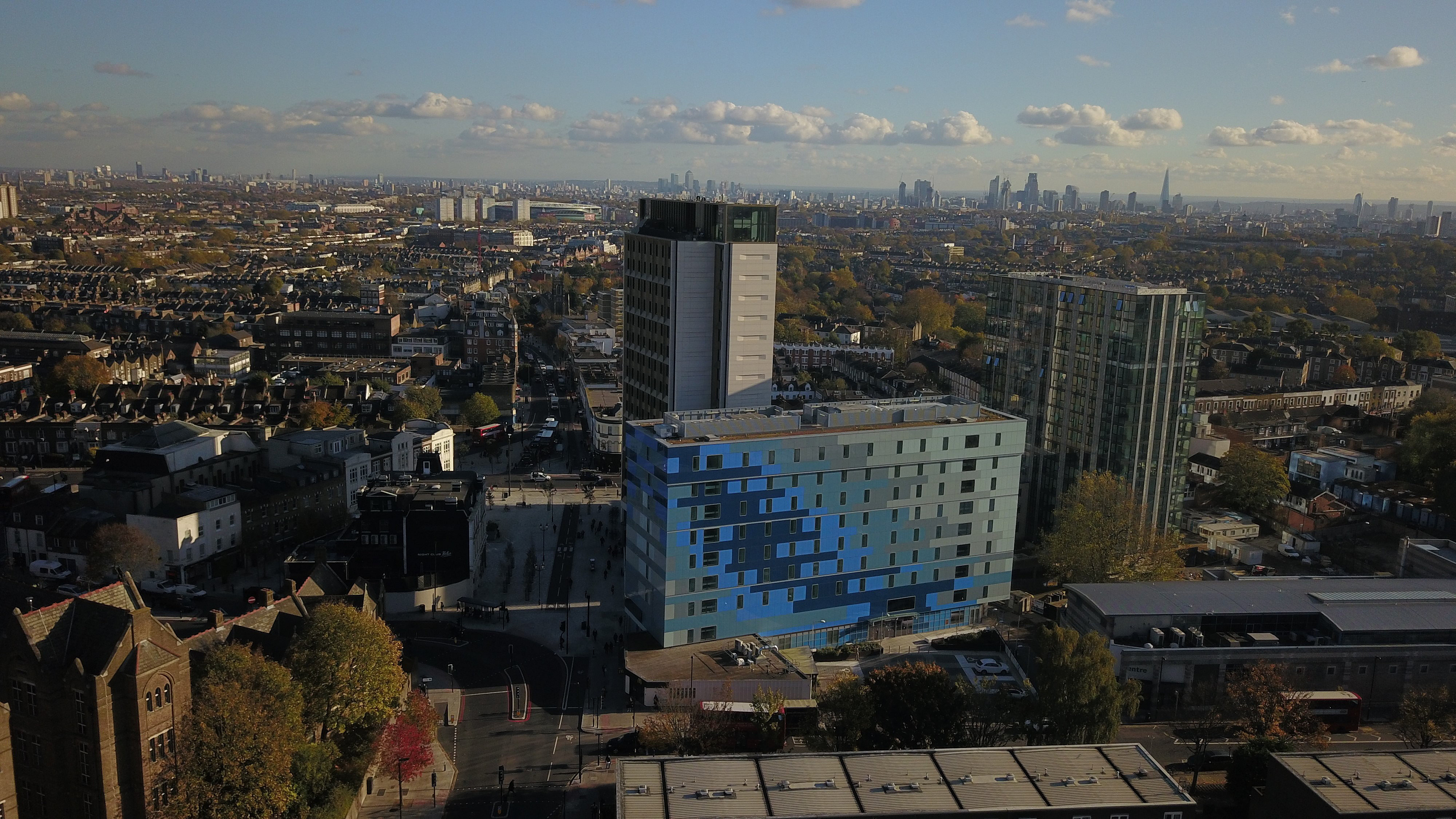 Aerial view of high-rise North London buildings