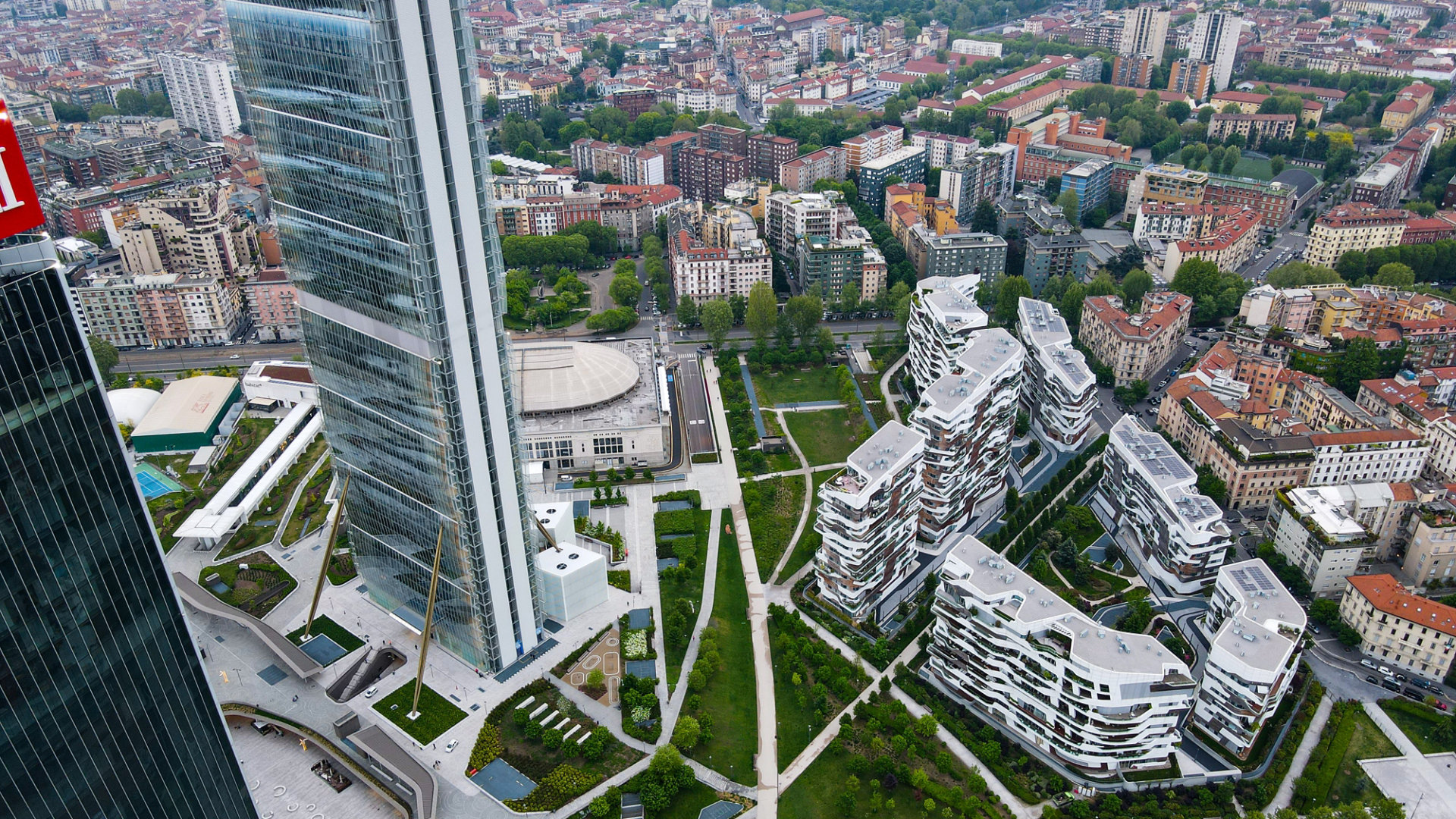 Drone shot of Milan city