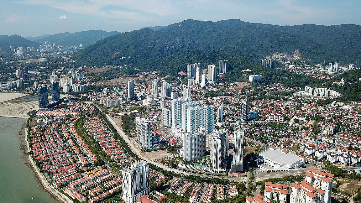 Georgetown, Penang/Malaysia - Feb 28 2020: Aerial view Seri Tanjung Pinang housing development.