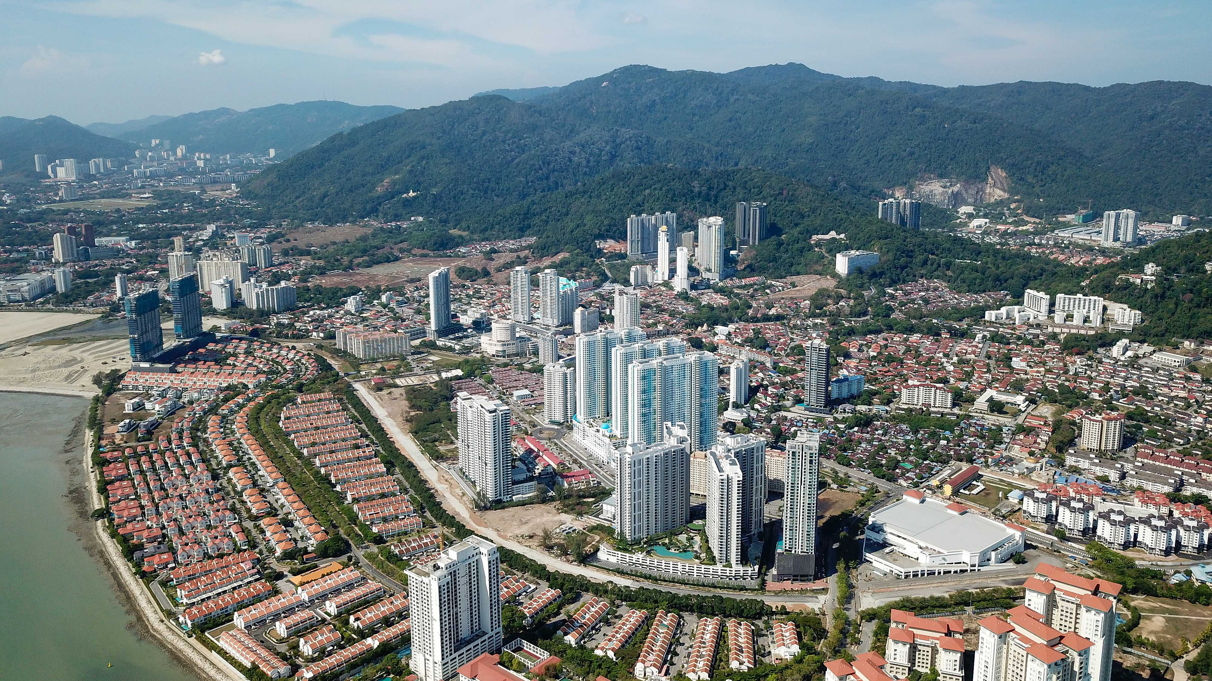 Georgetown, Penang/Malaysia - Feb 28 2020: Aerial view Seri Tanjung Pinang housing development.