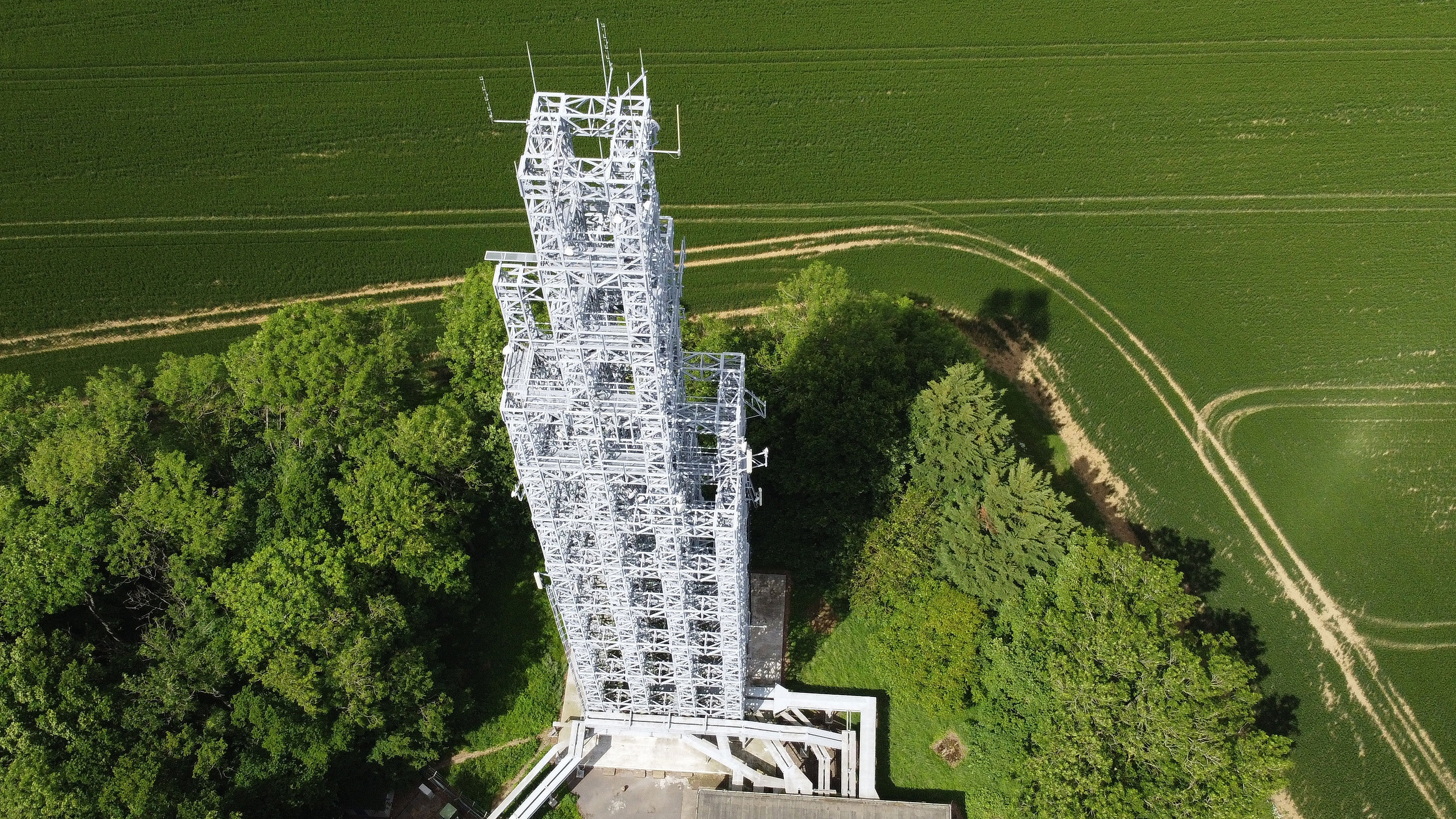 Telecoms mast and tower in rural setting