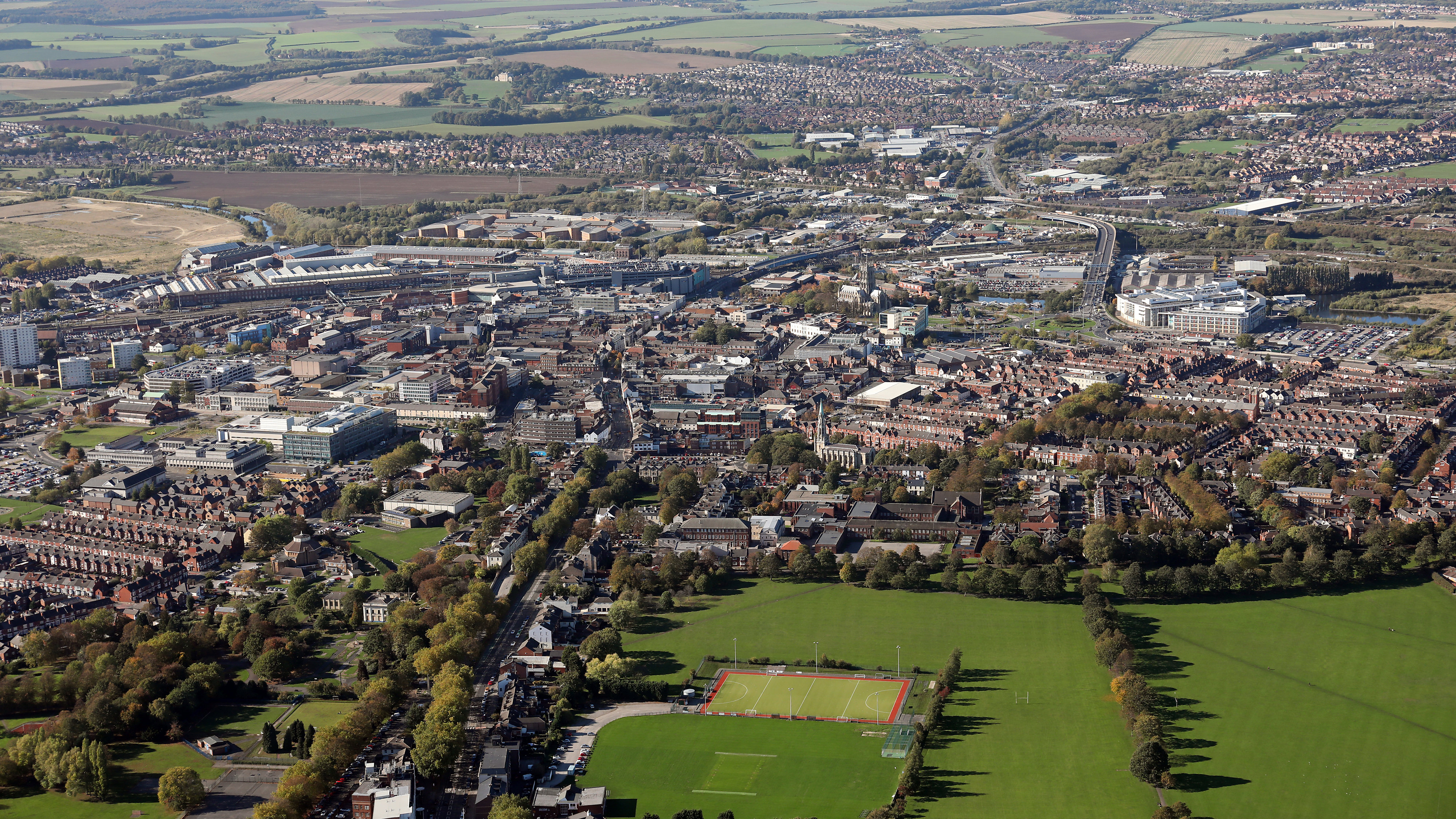 Aerial view of Doncaster town centre, South Yorkshire