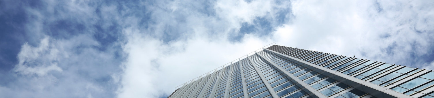 Bottom view of modern skyscrapers in business district 