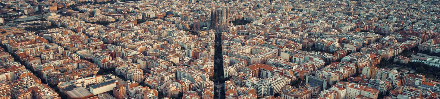 Barcelona skyline aerial view with buildings in Spain