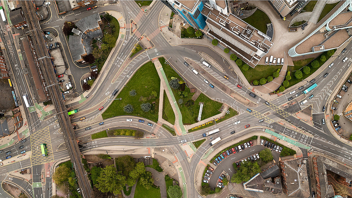 Complex intersection of motorways seen from above