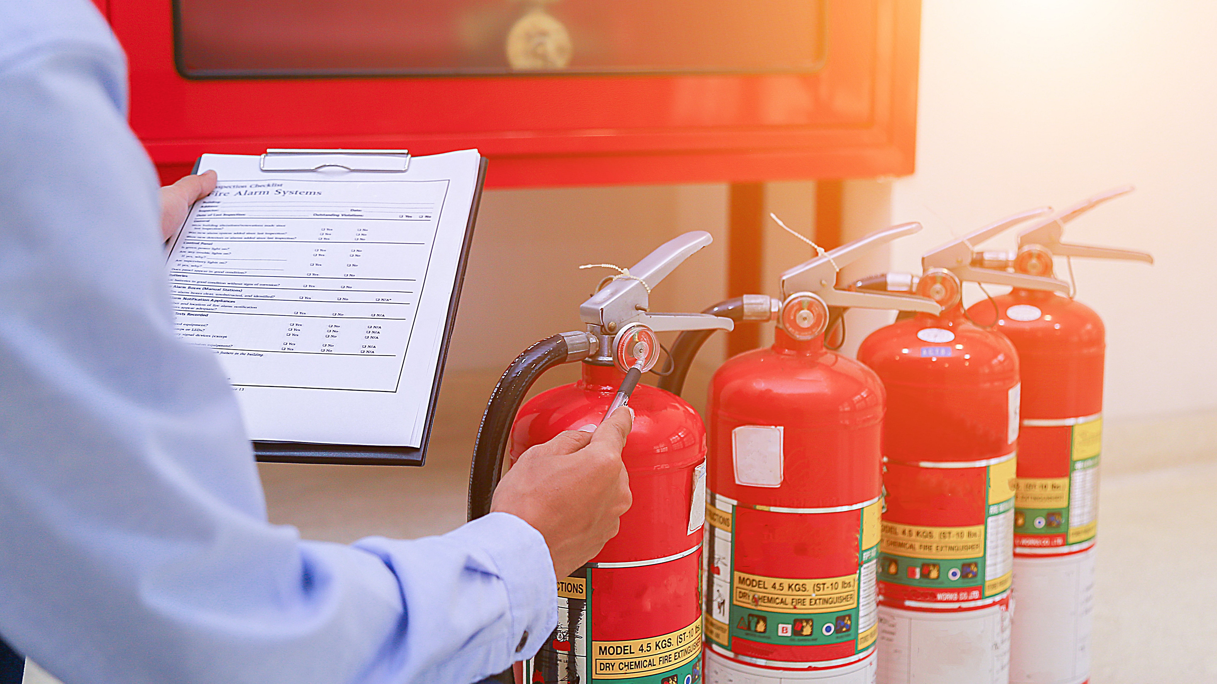 Row of fire extinguishers