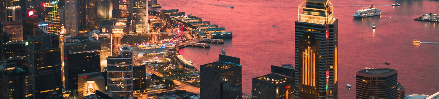 Hong Kong cityscape with sunset