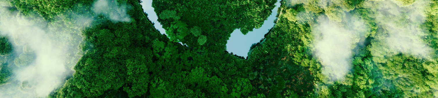 Abstract icon representing the ecological call to recycle and reuse in the form of a pond with a recycling symbol in the middle of a beautiful untouched jungle. 3d rendering.