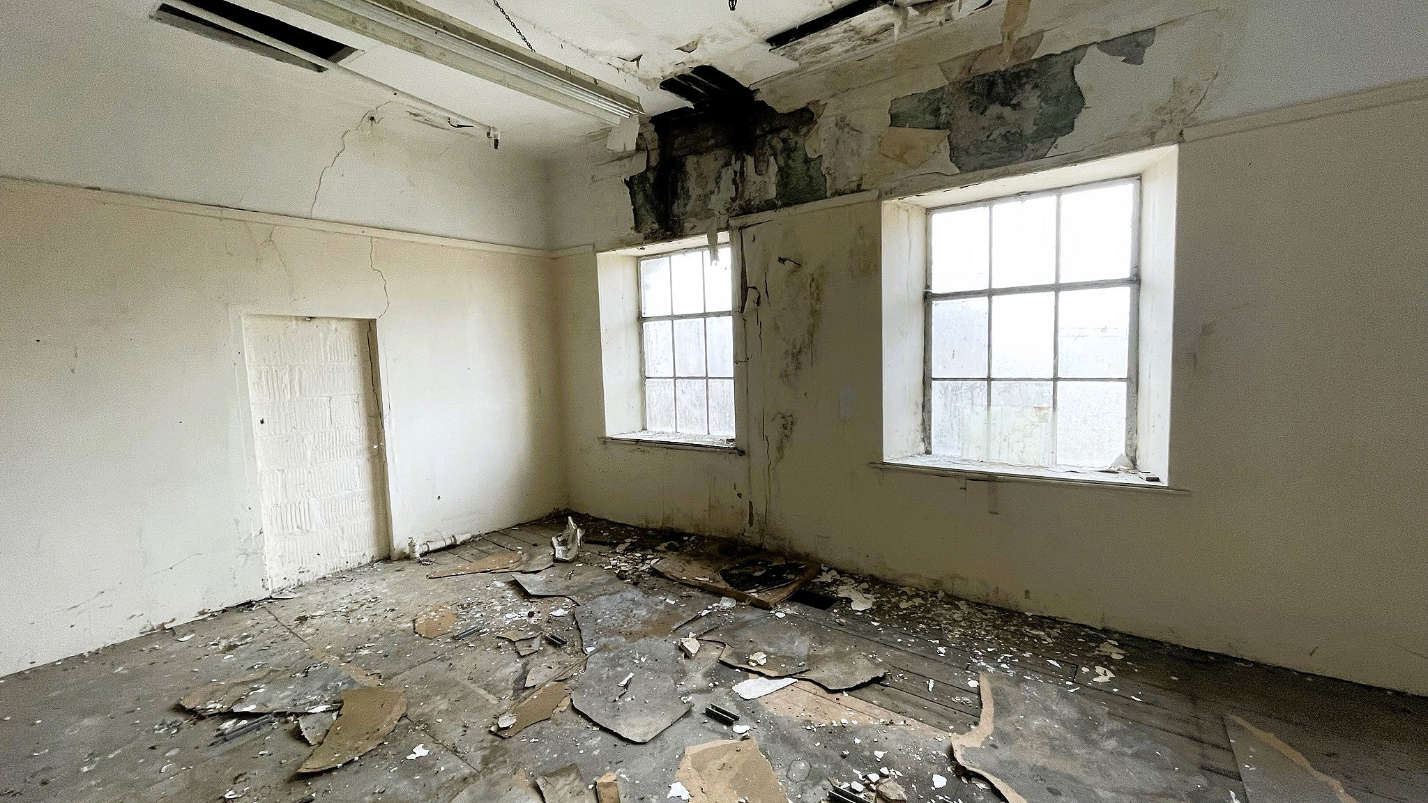 Damaged interior of building