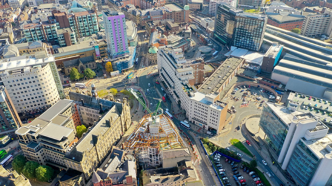 Aerial view of British city centre