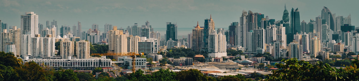This picture is taken of the beautiful Panama City skyline, where modern architecture meets nature.