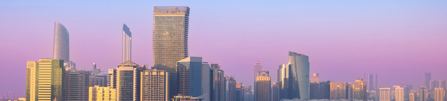 UAE, United Arab Emirates, Abu Dhabi downtown panorama and financial center skyline.