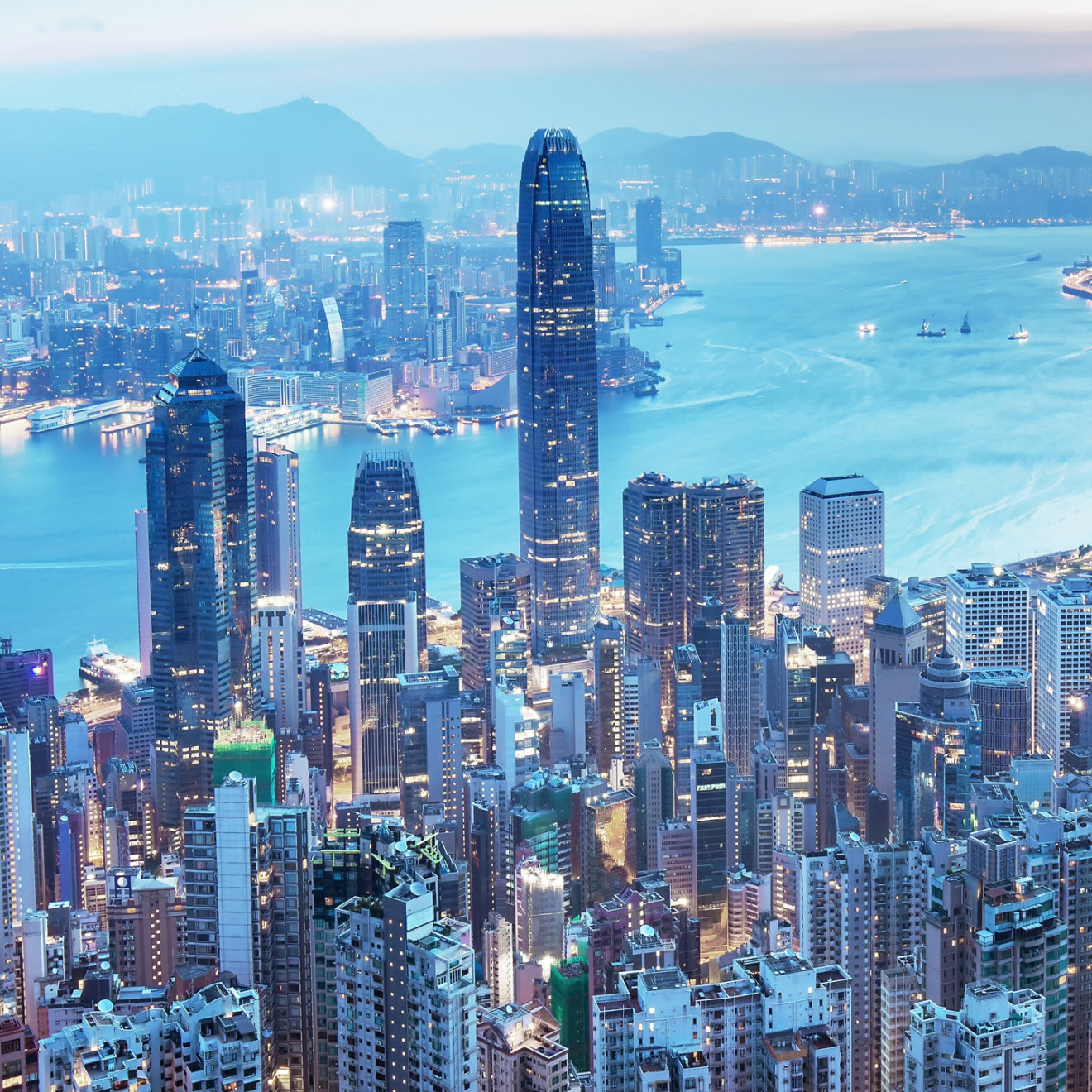 Hong Kong city skyline from the Victoria peak, China