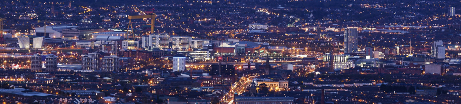 Aerial panorama of Belfast. Belfast, Northern Ireland, United Kingdom.