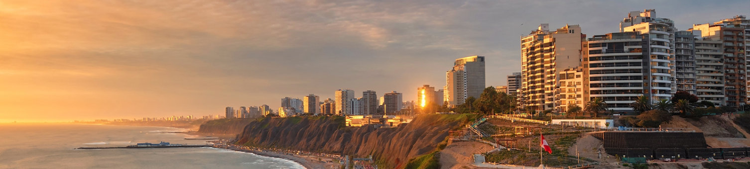 Lima, Peru along the coast also known as Circuito de Playas de la Costa Verde at a golden hour sunset