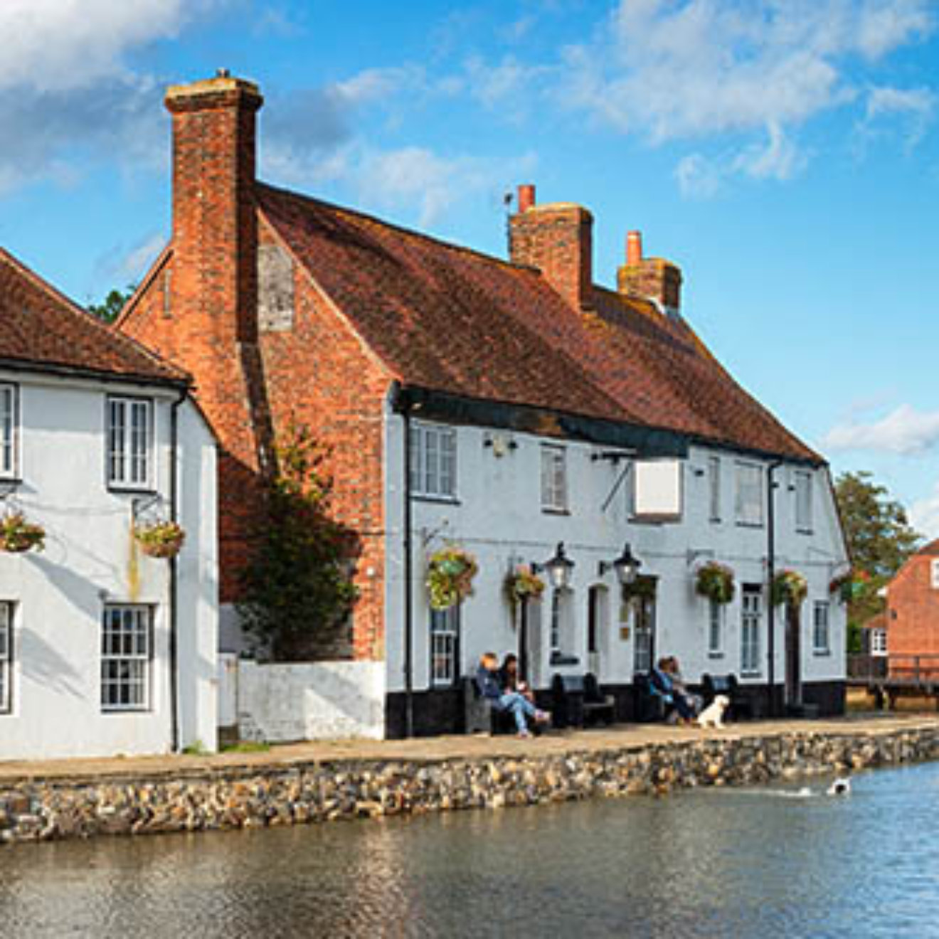 Pretty cottages and an old mill at Langstone Quay near Havant in Hampshire