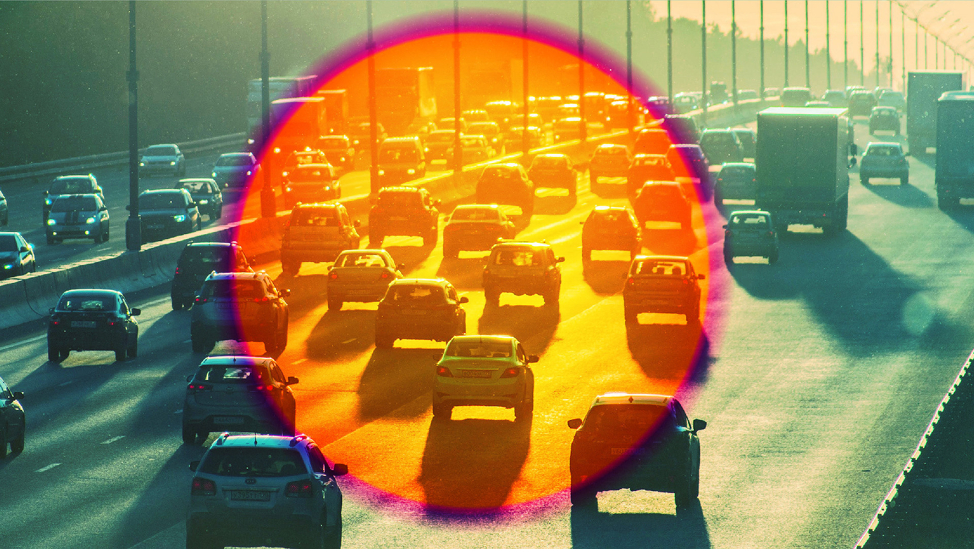Colourful gradient of cars driving down motorway