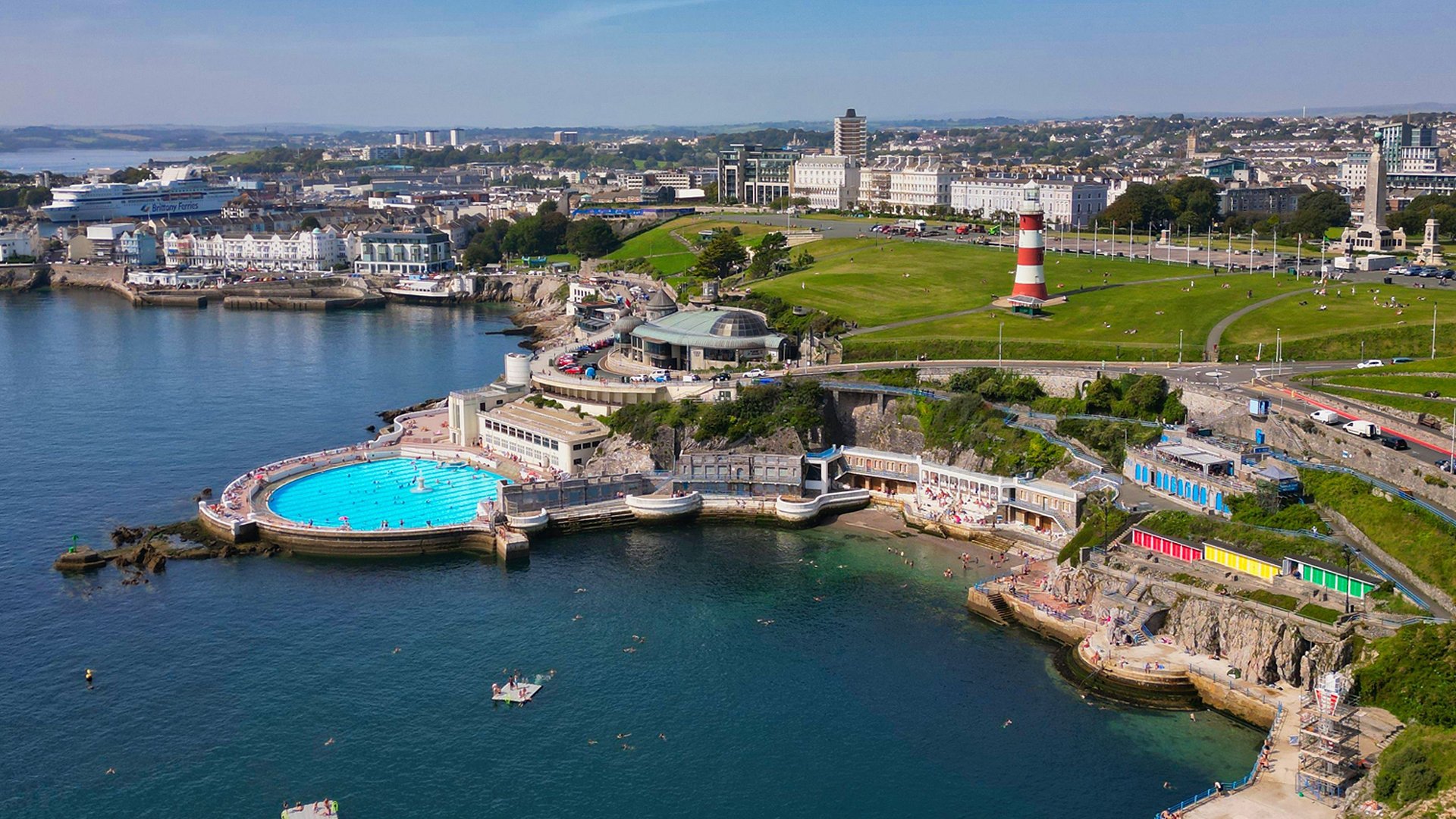 Outdoor swimming pool on the sea along coast line