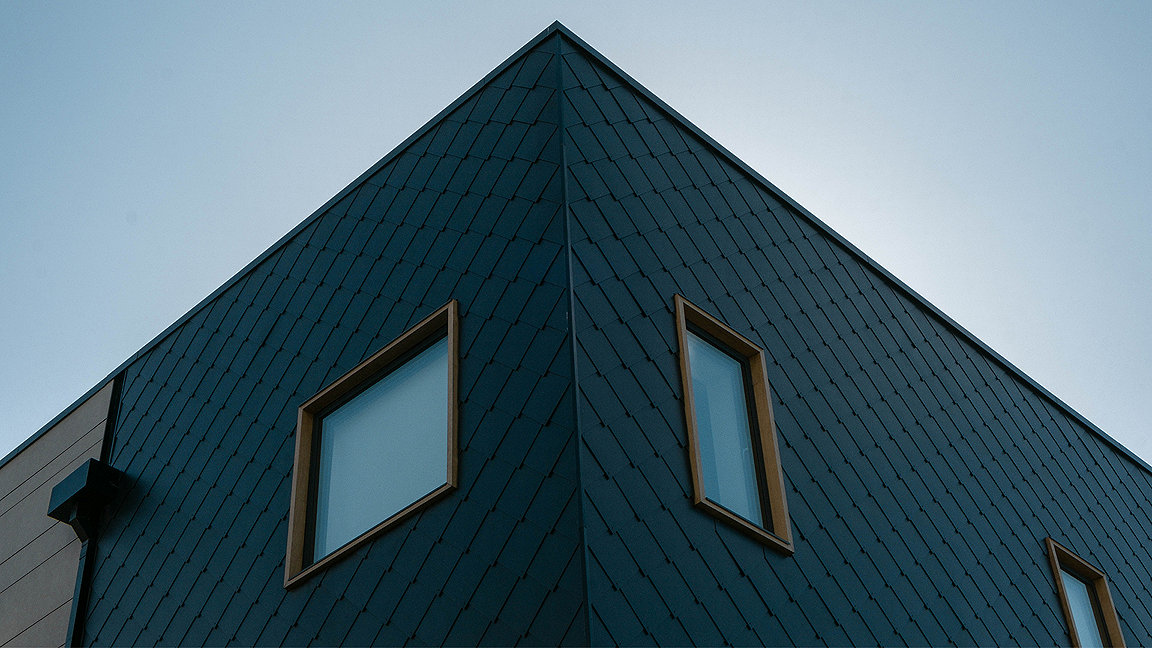 Close up of dark new build house
