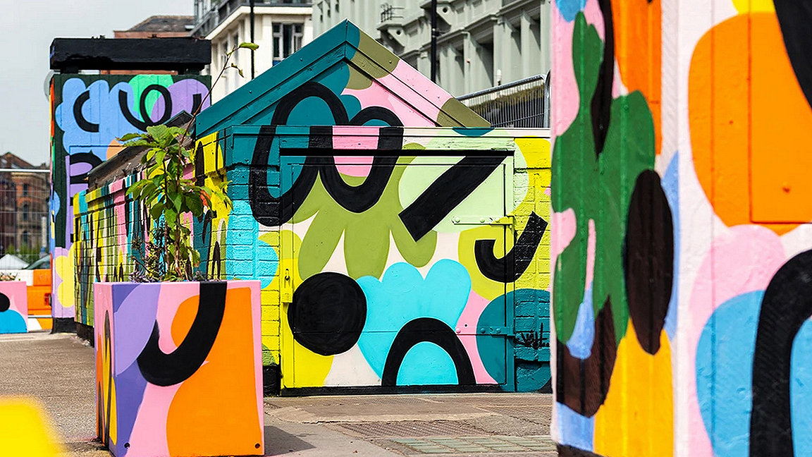 Colourful shapes painted on buildings 