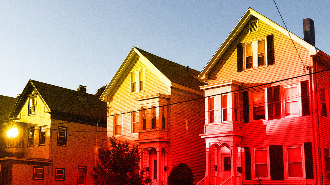 Red tones row of houses