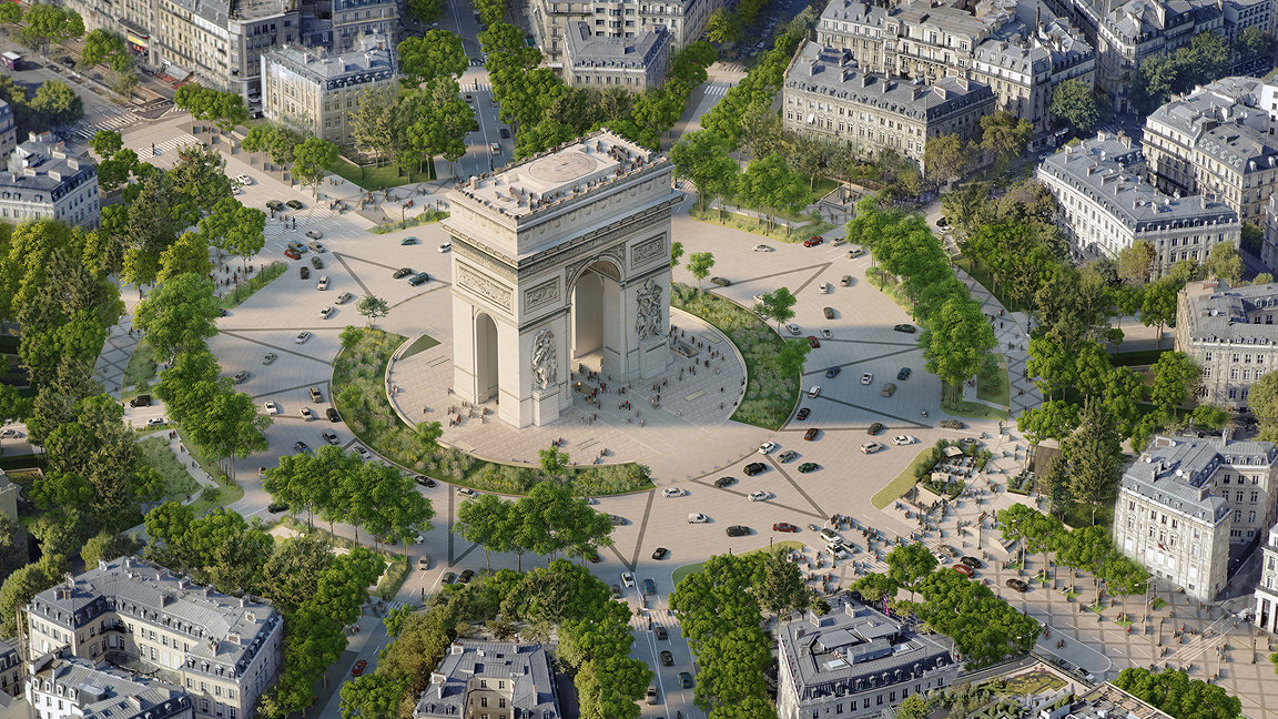 Aerial view of Arc de Triomphe
