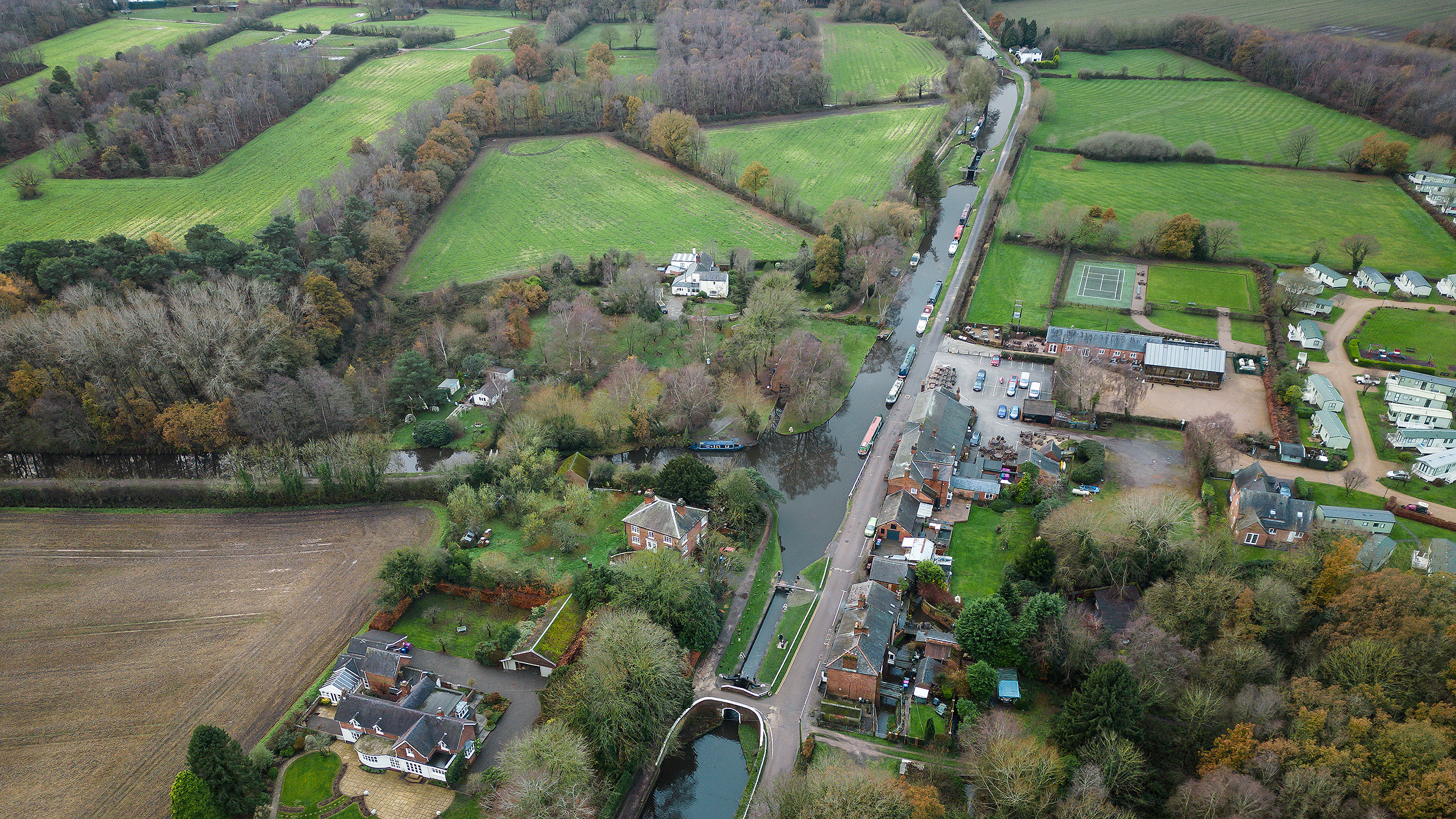 Aerial view of the Trent and Mersey and Coventry canals, Fradley Junction