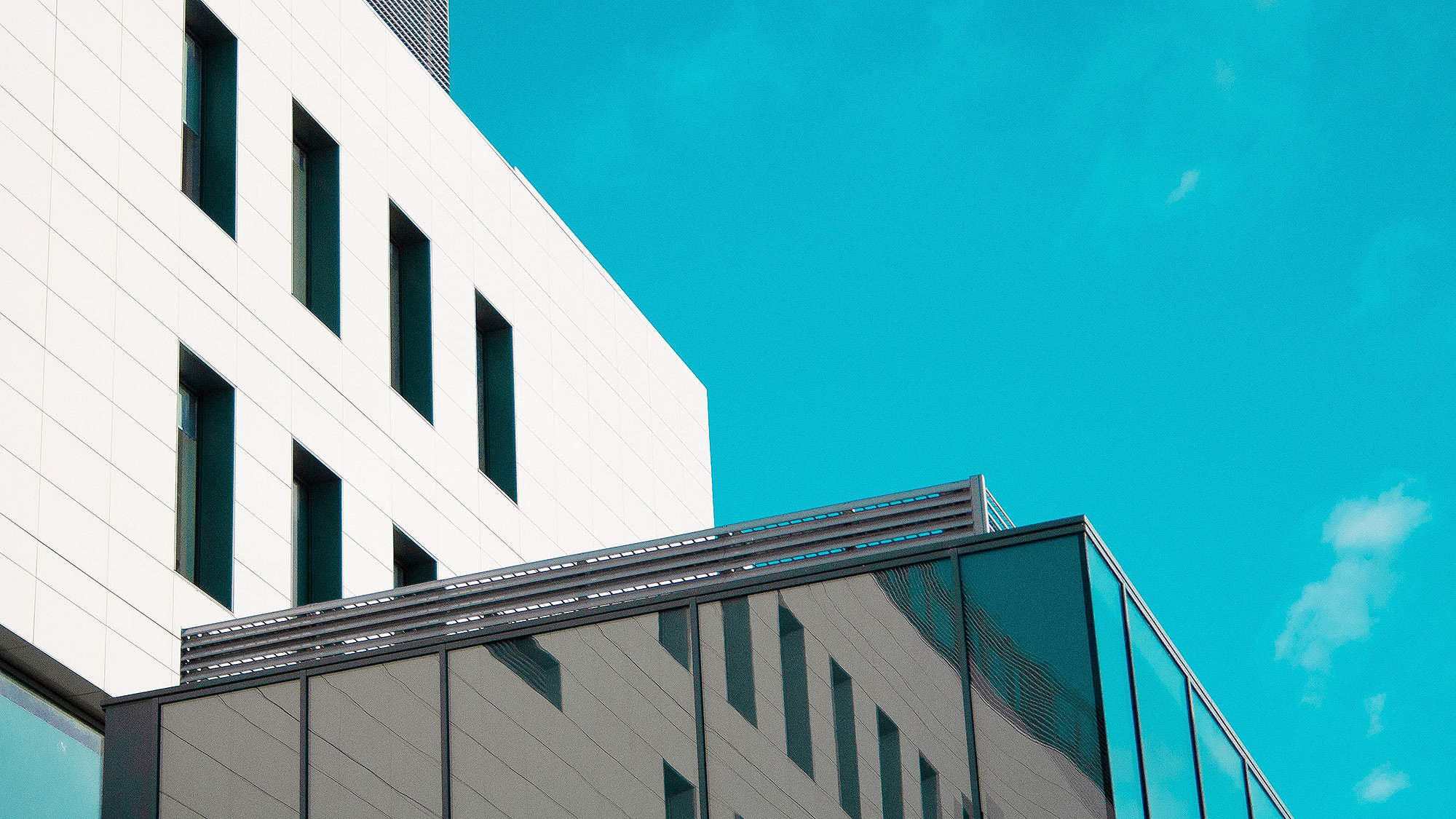 Colour photograph of the facade of an office building in Manchester, UK