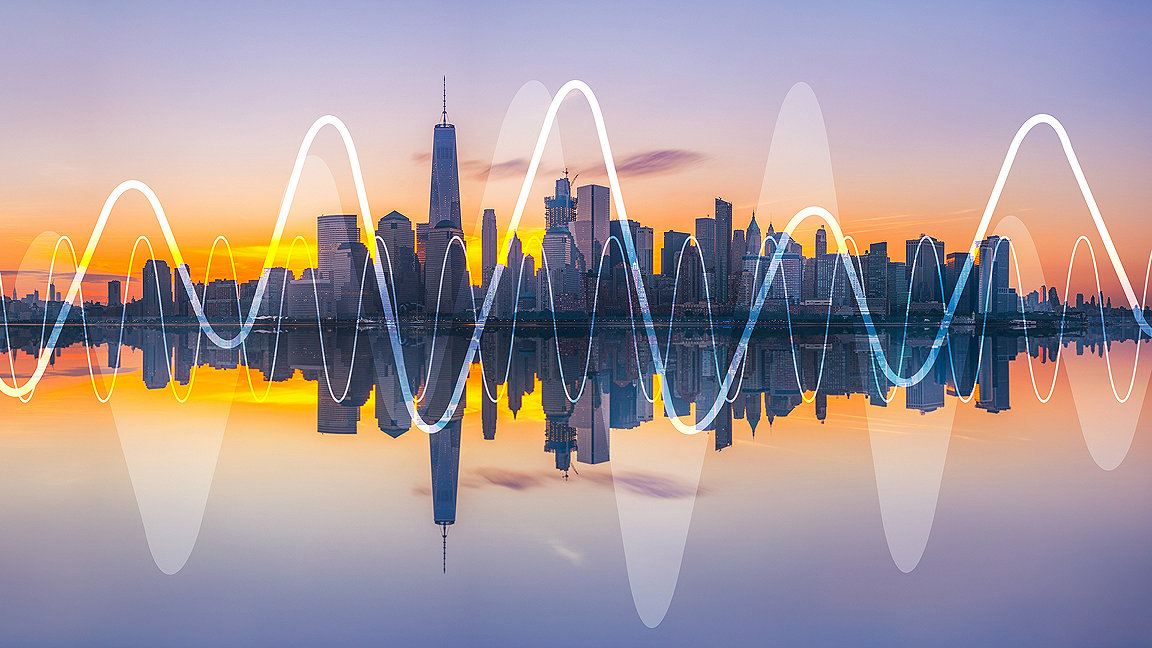 Illustration of noise waves over a city