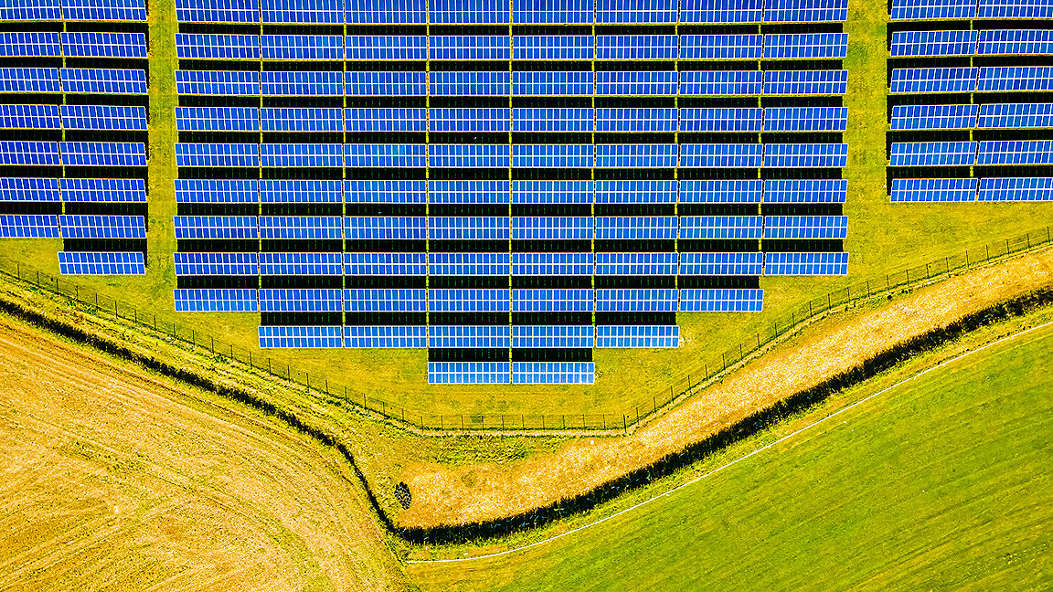 Solar battery in UK countryside field