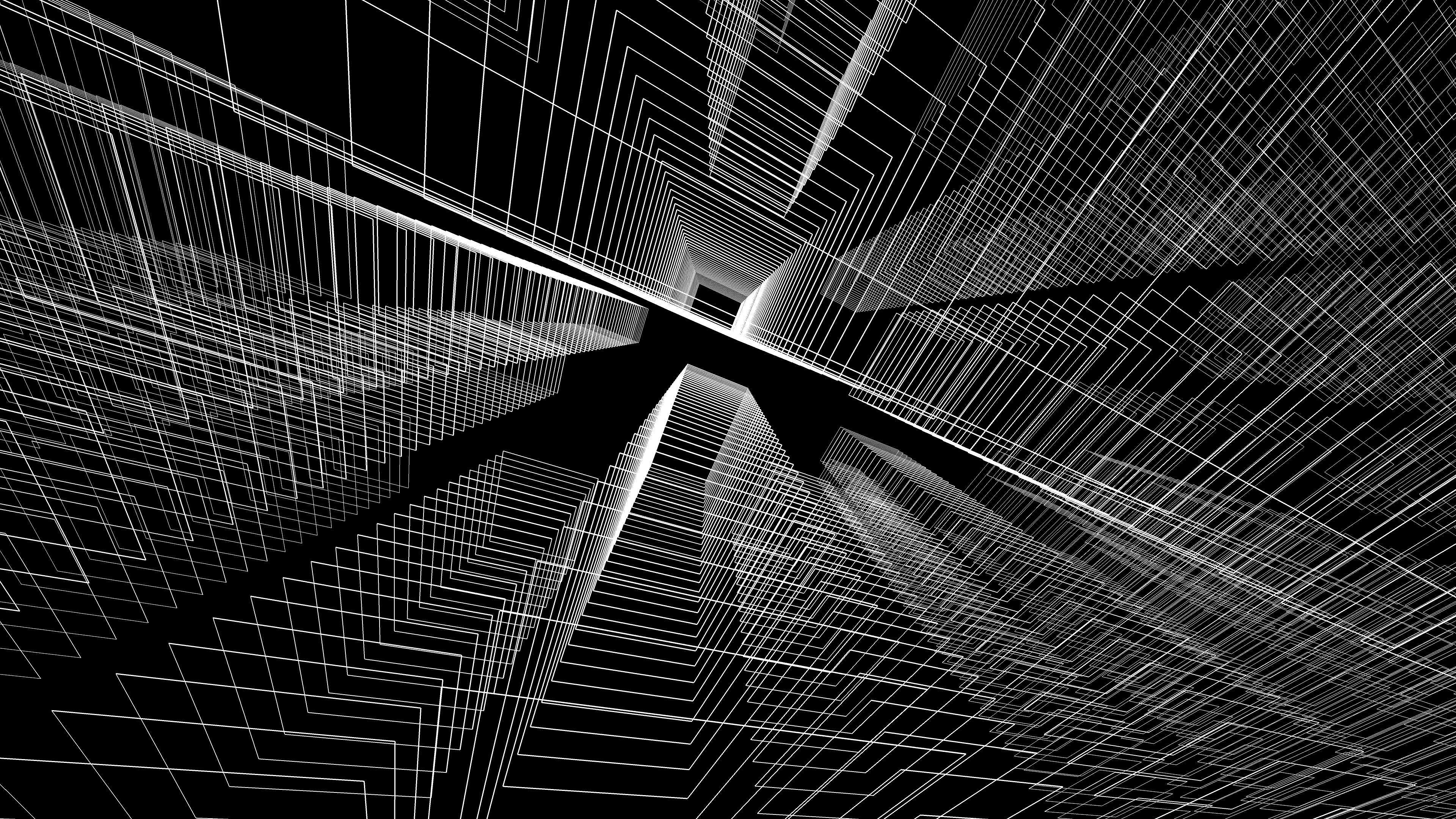 Concept city architecture 3d illustration in black and white